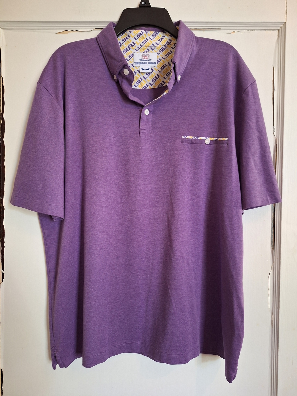 Thomas Dean Collegiate LSU Purple Cotton Short Sleeve Logo Polo Sz L Tigers